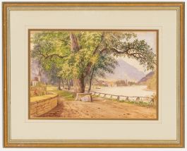 Framed Early 20th Century Watercolour - Swiss Landscape with Church