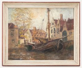 Mid 20th Century Oil - Dutch Canal Scene