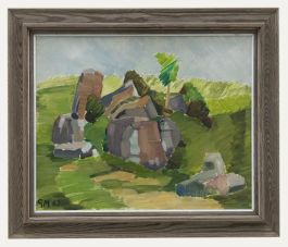 G. M.  - Swedish School 1963 Oil, Green Fields