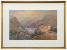 Framed 19th Century Watercolour - Villa on the Lake