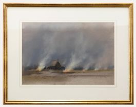 Framed 20th Century Pastel - Field Fires