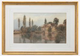 Edward Tucker (1825-1909) - Watercolour, Watermill Across the Pond
