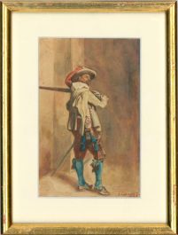 E. Gomez - Framed Early 20th Century Watercolour, Study of a Cavalier