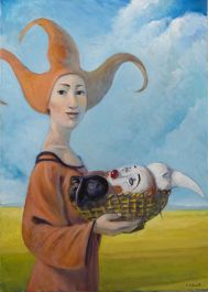 Claudio Giulianelli (b.1956) - Contemporary Oil, Grande Venditrice di Maschere