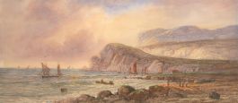 A. Lewis  - 1904 Watercolour, Returning to the Shore
