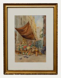 Italian School Early 20th Century Watercolour - Venice Canal Market