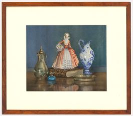 Bertram Dix - Framed Mid 20th Century Watercolour, Brass & China