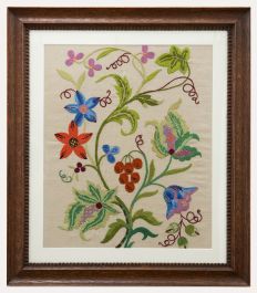 Framed 20th Century Embroidery - Parrot Tulips & Petals