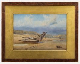 Framed Late 19th Century Watercolour - Wreckage at Low Tide