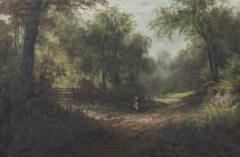 Early 20th Century Oil - Milkmaid Walking in the Woods