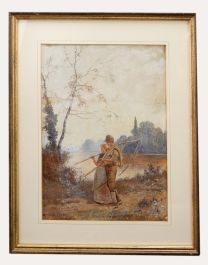 Rose Douglas (fl.1893-1898) - Framed Watercolour, After the Toil of the Day
