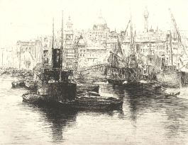 Edward J. Cherry FRSA (1886-1960) - Etching, The Upper Pool, London