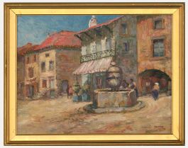 Framed Early 20th Century Oil - Spanish Town Square