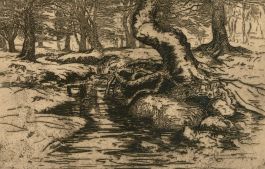 G. Keeting  - Early 20th Century Etching, Woodland River