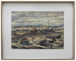 Hervey Cadwallader Adams (1903-1996)- Watercolour, Anchored Amongst the Wreckage