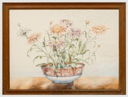 Winifred Barkaway (1915-2010) - 1946 Watercolour, Chrysanthemums and Porcelain