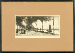 Robert Charles Goff (1837-1922) - Framed Etching, Boats on a Dutch River