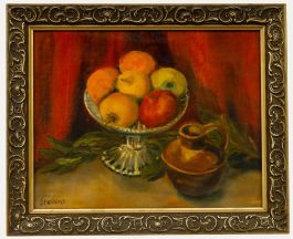M. Stevens - 1989 Oil, Apples on the Glass Plate