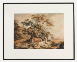Circle of Peter Le Cave (fl.1769-1816) - Watercolour, A Farmer & his Livestock