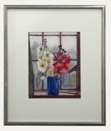 20th Century Watercolour - Hollyhocks in the Window