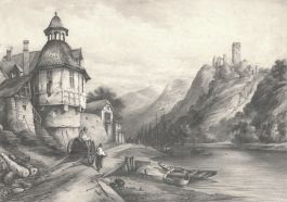 Early 20th Century Graphite Drawing - Castle on the River