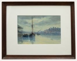 Framed Early 20th Century Watercolour - On the Water at Dusk