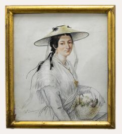 M. Demancy  - 1844 Watercolour, Lady with a Flower Basket