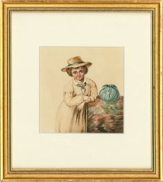 Continental School  19th Century Watercolour - Lady with a Blue Knapsack