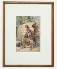 Joseph H. Barnes (fl.1867-1887)- Framed Watercolour, A Wayfarer Smoking his Pipe