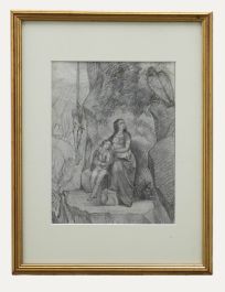 Rebecca Stanfield - 19th Century Graphite Drawing, The Sheltering Family