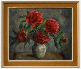 M. Williams - Framed 20th Century Oil, Still Life of Peonies