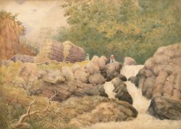 J. Jacobs - 1884 Watercolour, Abergynolwyn Waterfall