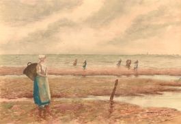 Hutton Mitchell (1872-1939) - Watercolour, Drawing in the Nets