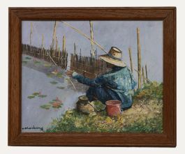 V. Chaiduang - Contemporary Oil, Angler on the River Bank