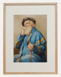 Continental School  19th Century Watercolour - Old Man with A Beret