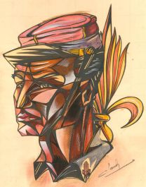 Cubist School 20th Century Pen & Watercolour - Portrait of a Soldier