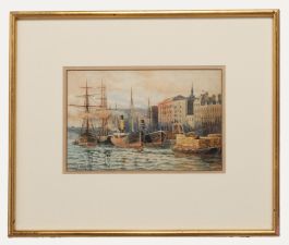 Sydney F. Cook - Framed Late 19th Century Watercolour, Cargo Ships in Dock