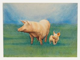 Bart O'Farrell (1941-2017) - 1987 Watercolour, Strolling Pigs