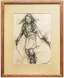 Glo Williams (b.1940) - Contemporary Charcoal Drawing, Skipping II