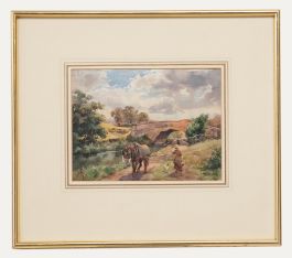 G. Grolly  - Early 20th Century Watercolour, Horse on the River Bank