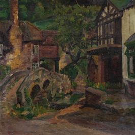 Bess Defries-Brady - Mid 20th Century Oil, Dwellings by a Stone Bridge