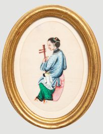 Chinese School 19th Century Watercolour - Lady Playing a Jinghu