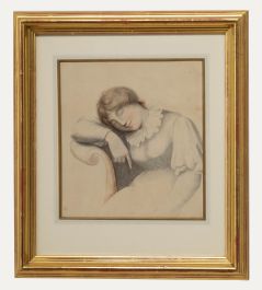 Framed Early 19th Century Watercolour - Sleeping Lady