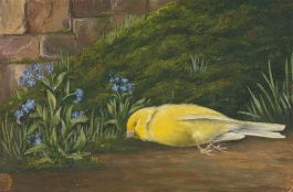 Early 20th Century Oil - Canary and Forget-Me-Nots