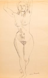 Georges Pacouil (1903-1996) - Mid 20th Century India Ink, Stretching Nude