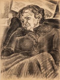 Georges Pacouil (1903-1996) - Charcoal Drawing, Lady in the Winter Coat