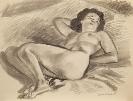 Georges Pacouil (1903-1996) - Mid 20th Century Charcoal Drawing, Nude on Bed