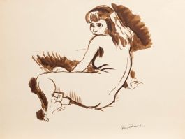 Georges Pacouil (1903-1996) - Mid 20th Century India Ink, Over the Shoulder