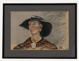1892 Pastel - Woman In A Wide Brimmed Hat