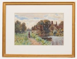David A. Baxter Jr (1876-1954) - Framed Watercolour, Cottages on the River